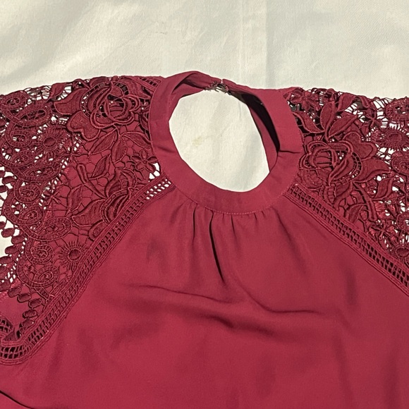 NWOT EXPRESS Lace Shoulder Blouse | Burgundy - Picture 4 of 6